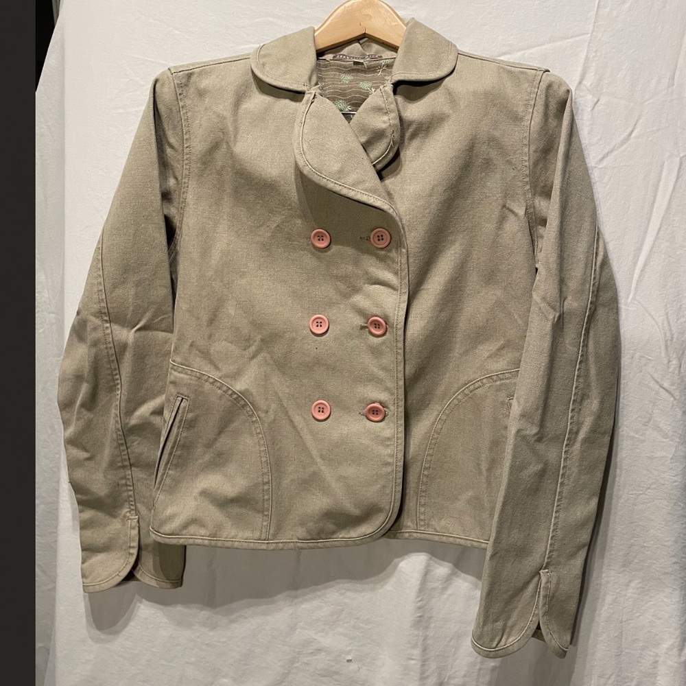 Isabella Bird Canvas Blazer with pink buttons (S)